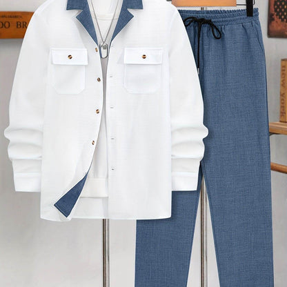 Casual Men's Fashion Suit Set - Lightweight Long Sleeve Trousers, Polyester - Buy Center US