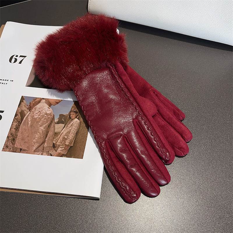 Stylish PU Leather Stitching Suede Gloves – Touchscreen Warmth for Winter - Buy Center US