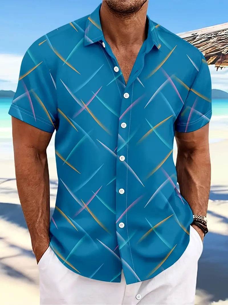 Men's Striped Casual Beach Shirt - Short Sleeve Button Design - Buy Center US