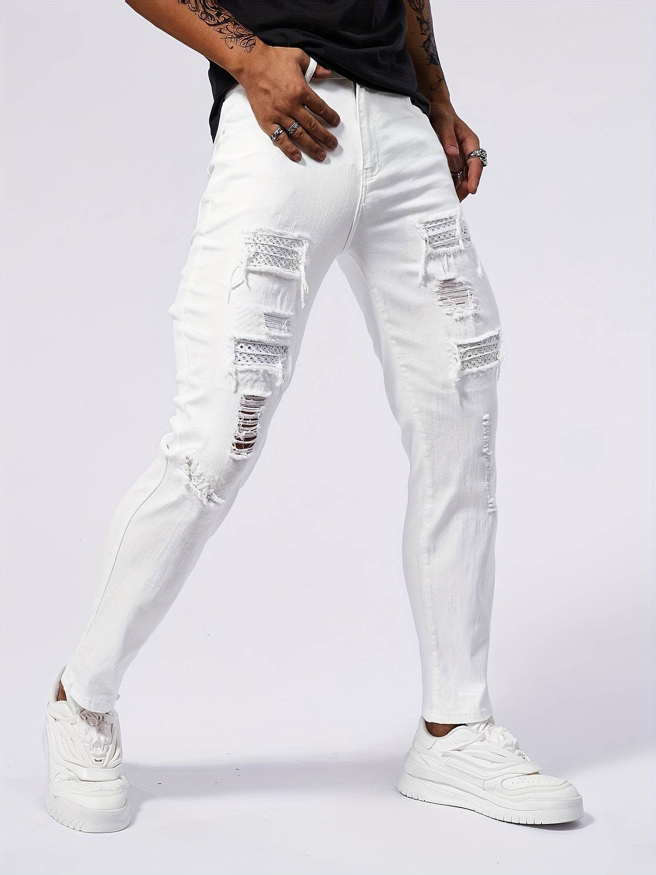 Saleisi Men's Ripped Denim Pants - Casual Cotton Jeans with Pockets - Buy Center US