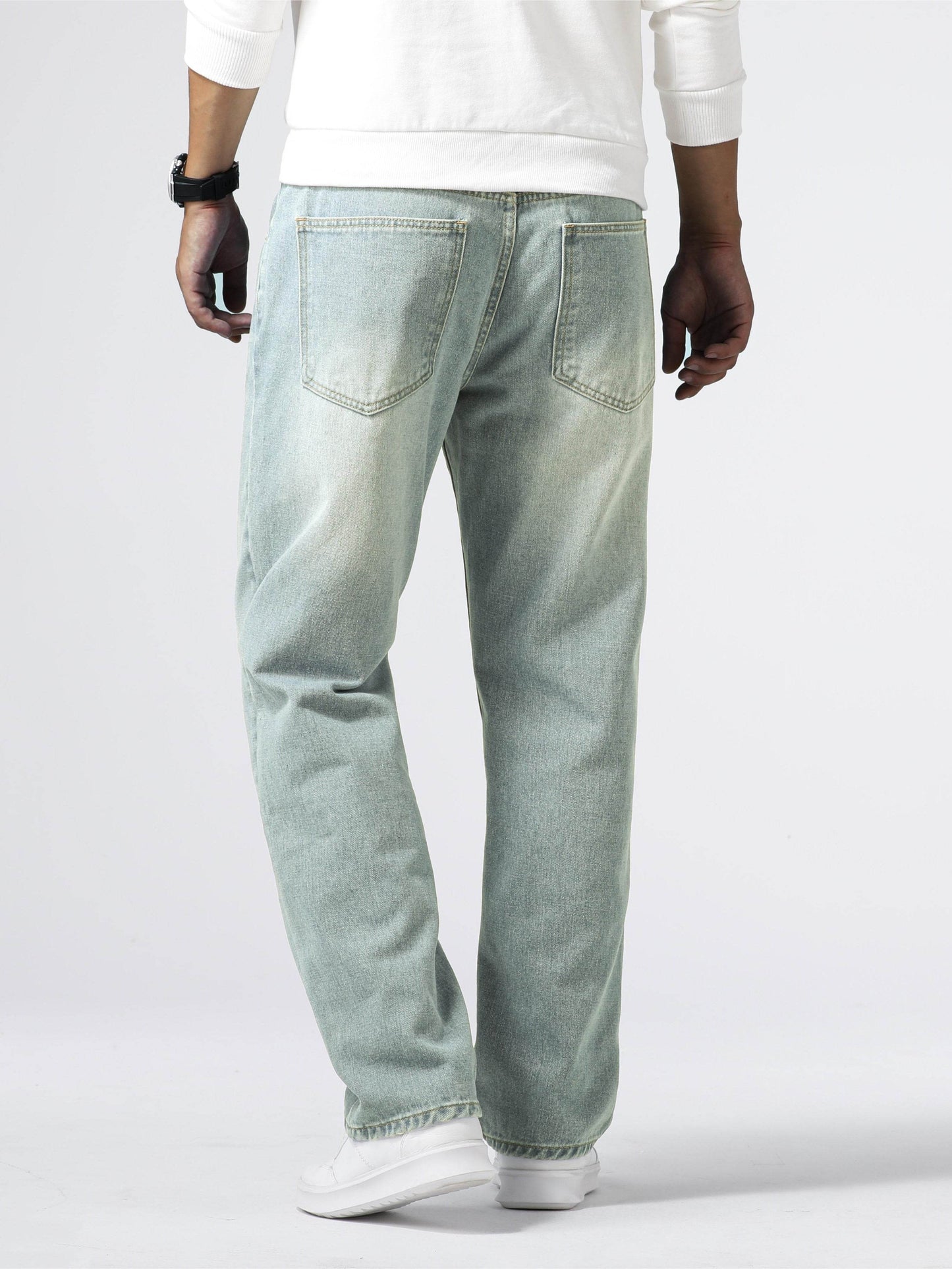 Men's Loose Fit Straight Leg Jeans - 85% Cotton Casual Denim Style - Buy Center US
