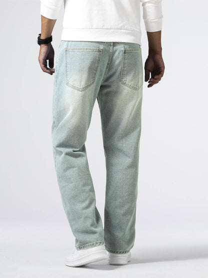 Men's Loose Fit Straight Leg Jeans - 85% Cotton Casual Denim Style - Buy Center US