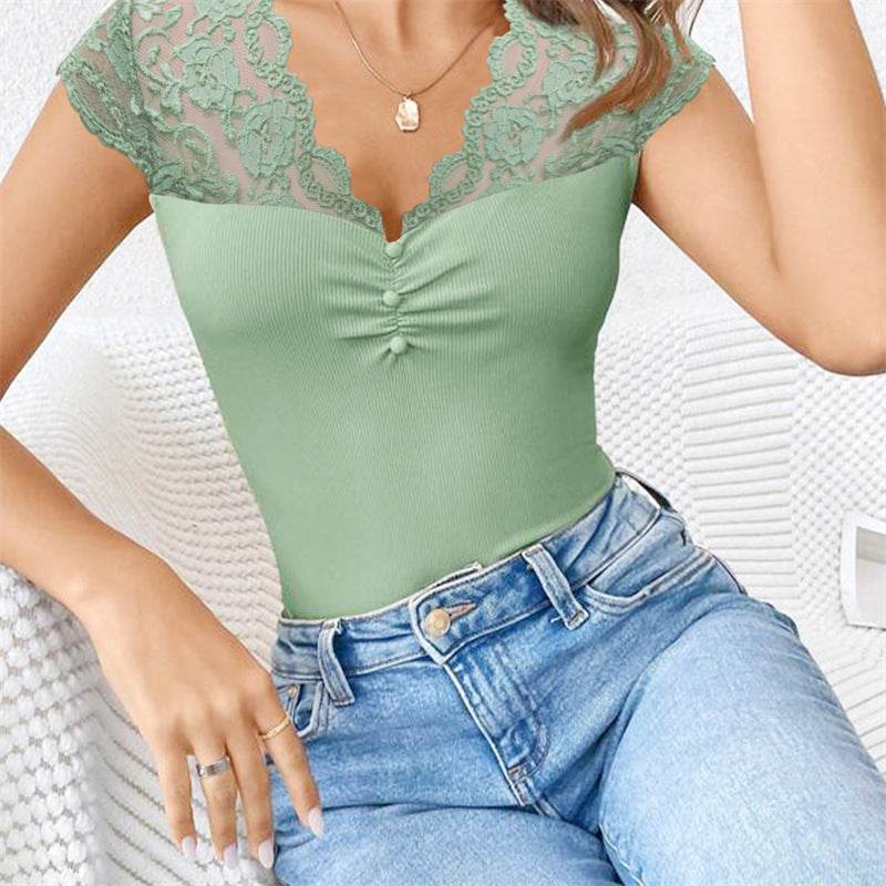 Temperament Wild Lace Blouse for Women - Petal Sleeve, Mid-Length Fit - Buy Center US