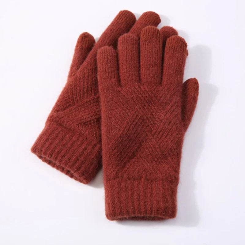 Autumn Winter Fleece-Lined Knitting Gloves - Thickened, Cozy Warmth - Buy Center US