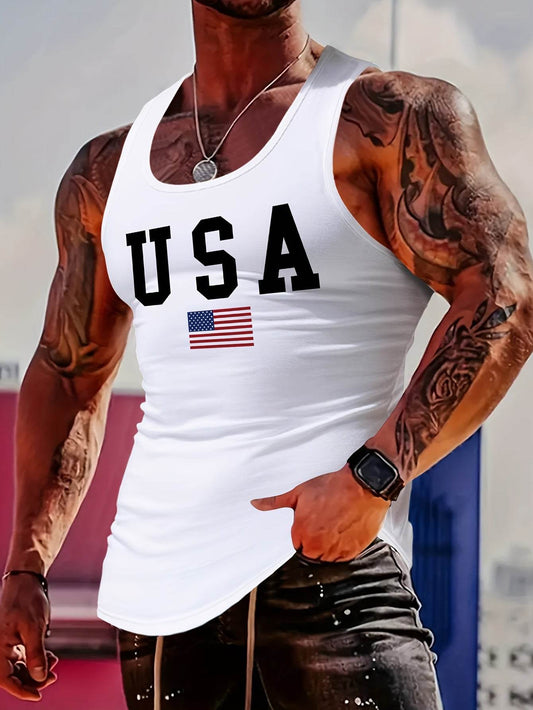MBDMBD Men's USA Flag Tank Top - Slim Fit, Breathable Polyester Blend - Buy Center US