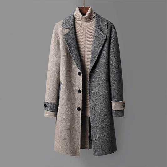 Buycenter Men's Mid-Length Woolen Coat - Korean Style Loose Fit - Buy Center US