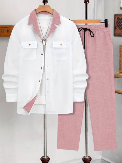 Casual Men's Fashion Suit Set - Lightweight Long Sleeve Trousers, Polyester - Buy Center US