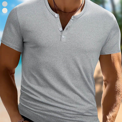 Wowell Men's Lightweight Short-Sleeve Henley Shirt - Breathable Polyester Blend - Buy Center US