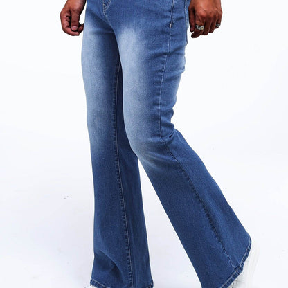 Men’s Classic Stretch Flare Jeans - Slim Fit Denim, Solid Washed Design - Buy Center US