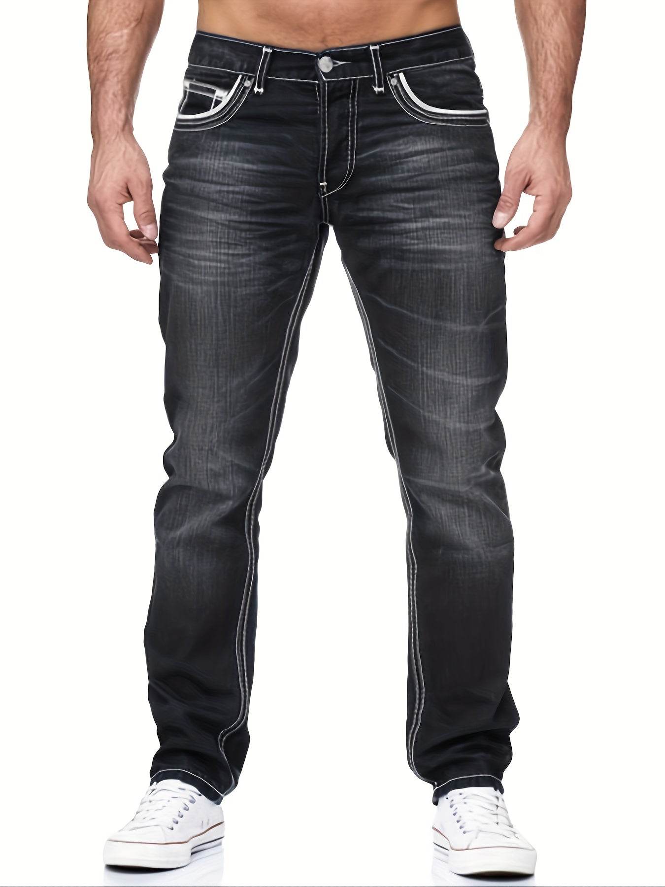 Men's Slim-Fit Stretch Denim Jeans - Embroidered Pocket in Dark Blue - Buy Center US