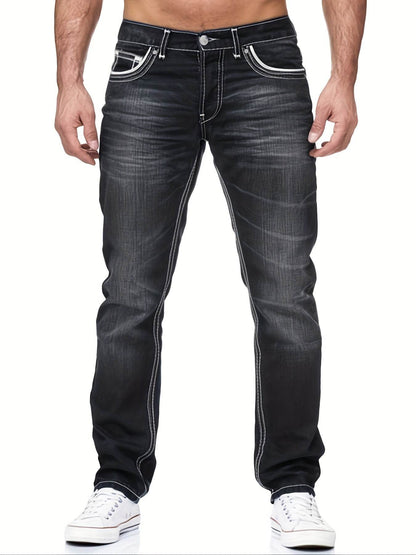 Men's Slim-Fit Stretch Denim Jeans - Embroidered Pocket in Dark Blue - Buy Center US
