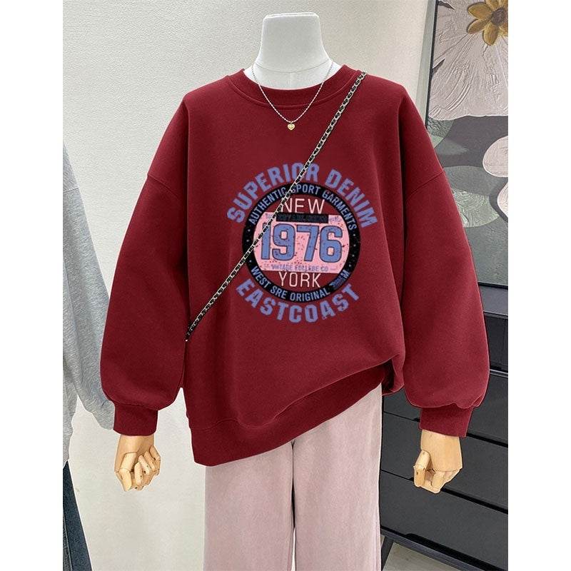 Retro Loose Round Neck Hoodie for Women - Cartoon Print, Long Sleeve - Buy Center US