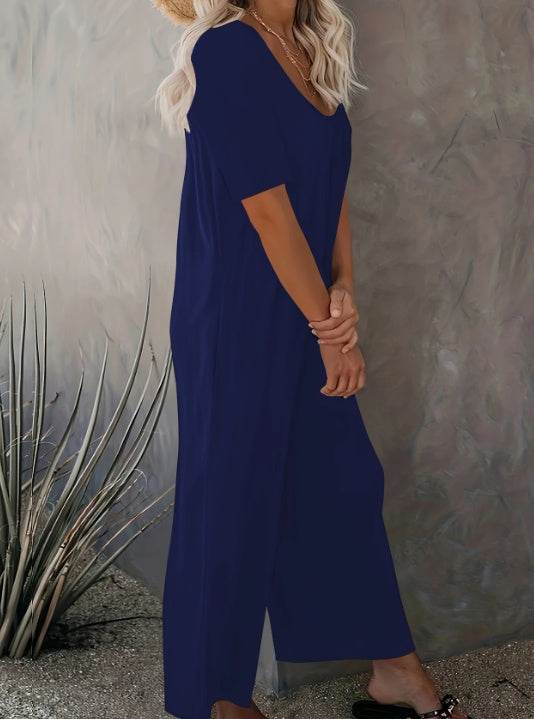 Plus Size Solid Color Jumpsuit with Pocket - Casual Medium Stretch Fit - Buy Center US