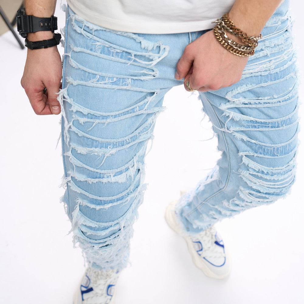 Simple Solid Color Ripped Skinny Jeans - Comfortable Cotton Fit for All Sizes - Buy Center US