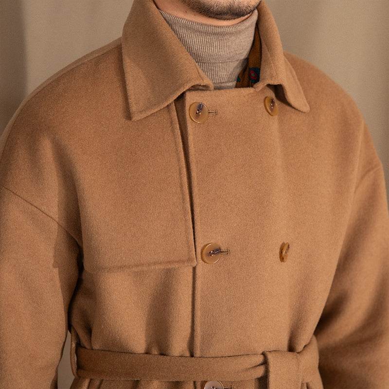 Buycenter Men's Wool Drop Shoulder Coat - Casual Mid-Length Design - Buy Center US