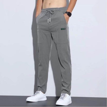 Ice Silk Men's Casual Business Pants - Elastic High-Waist, Straight Leg - Buy Center US