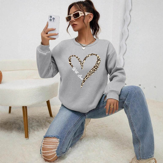 Leopard Wild Heart Pattern Female Sweatshirt Set - Stylish & Comfy - Buy Center US