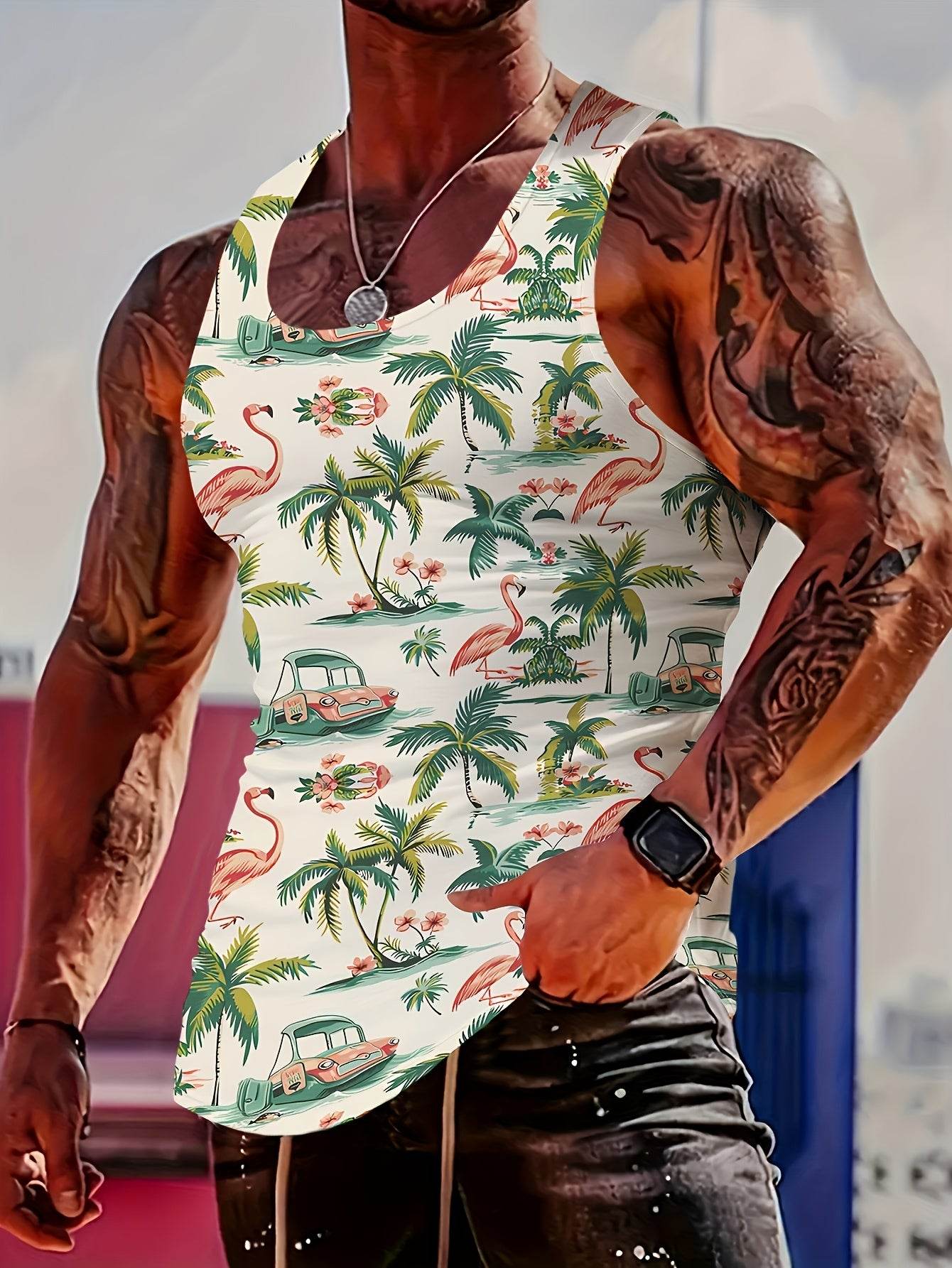 MBD Men's Stylish Lion Print Tank Top - Casual Sleeveless Summer Wear - Buy Center US