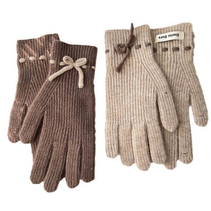 Cozy Autumn & Winter Bow Finger Gloves - Warm Acrylic, Cute Styles - Buy Center US