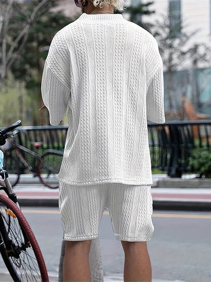 2024 Men's Summer Jacquard Leisure Suit - Short Sleeve V-Neck Two-Piece - Buy Center US
