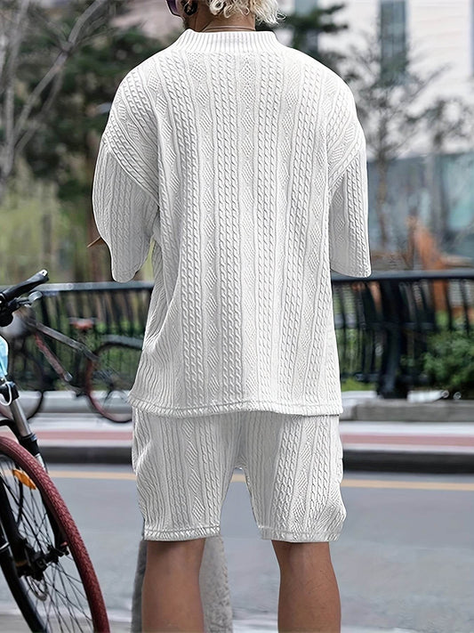 2024 Men's Summer Jacquard Leisure Suit - Short Sleeve V-Neck Two-Piece - Buy Center US