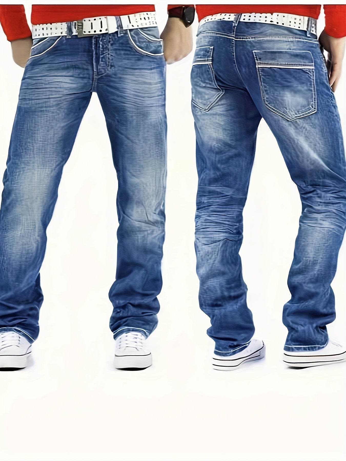 Men's Stretch Denim Jeans - Loose Fit, 63.7% Cotton, All-Season Comfort - Buy Center US
