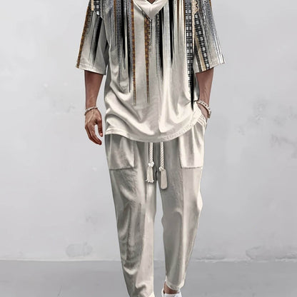 Summer Casual V-Neck 3D Printed T-Shirt & Nine-Inch Pants Set for Men - Buy Center US