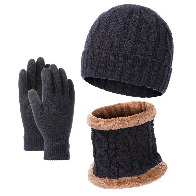 Warm Knitted Hat Scarf Gloves Set - Dark Red, Navy Blue, Black, Brown - Buy Center US