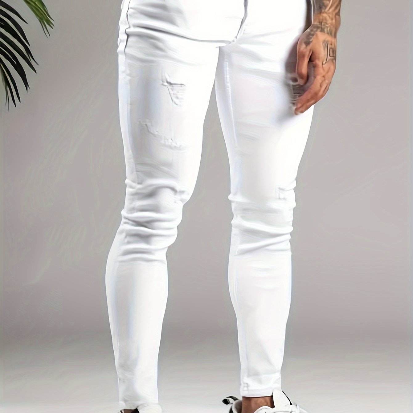 European Style Men's Skinny Jeans - White Denim, All-Season Fit - Buy Center US