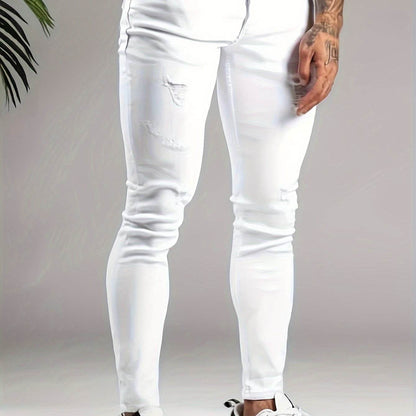 European Style Men's Skinny Jeans - White Denim, All-Season Fit - Buy Center US
