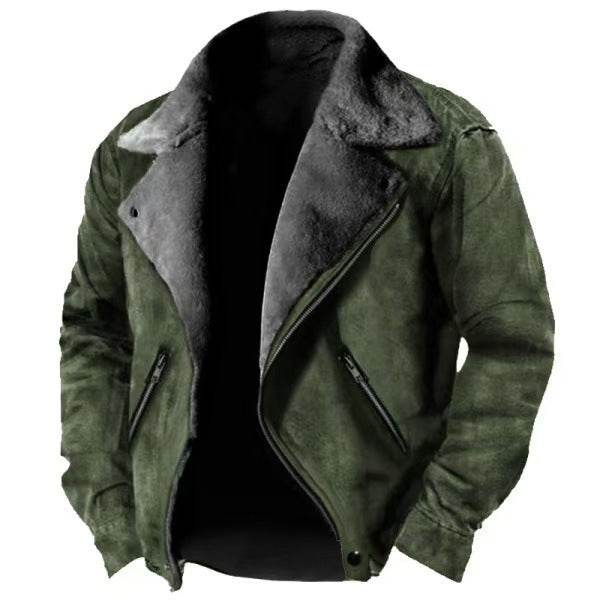Buycenter Thickened Casual Polo Collar Zipper Jacket - Black & Khaki - Buy Center US