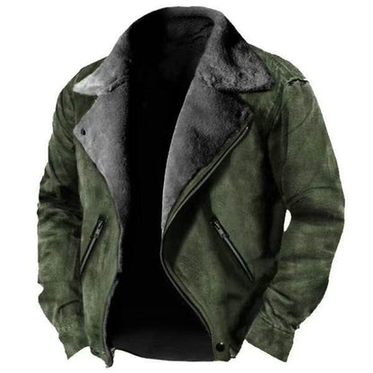 Buycenter Thickened Casual Polo Collar Zipper Jacket - Black & Khaki - Buy Center US