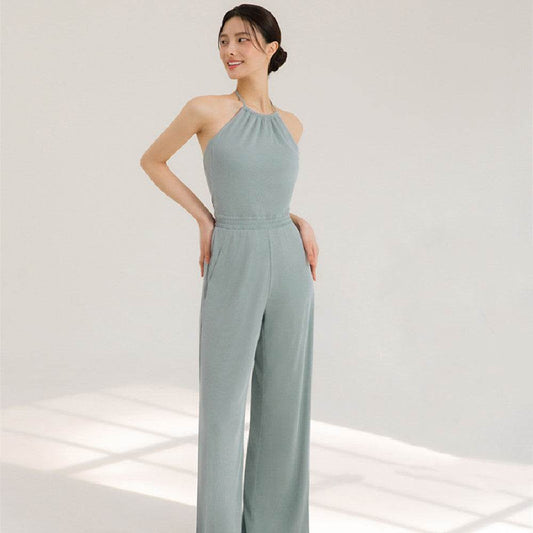 Women's Halter Fitness Jumpsuit - Breathable Viscose, Lightweight Design - Buy Center US