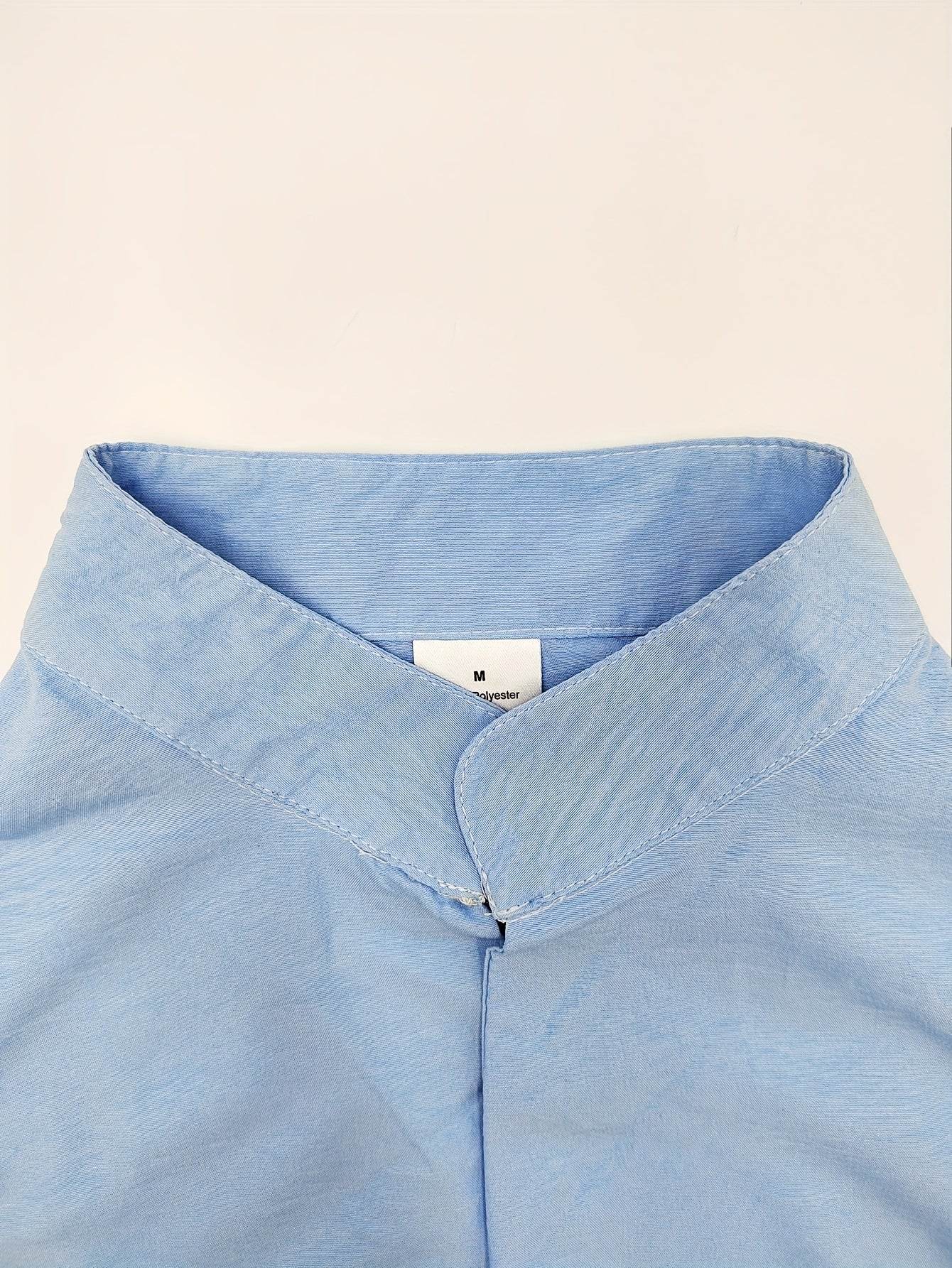 Men's Casual Sky Blue Print Set - Two-Piece Stand Collar Outfit - Buy Center US