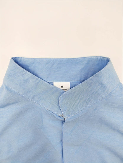 Men's Casual Sky Blue Print Set - Two-Piece Stand Collar Outfit - Buy Center US