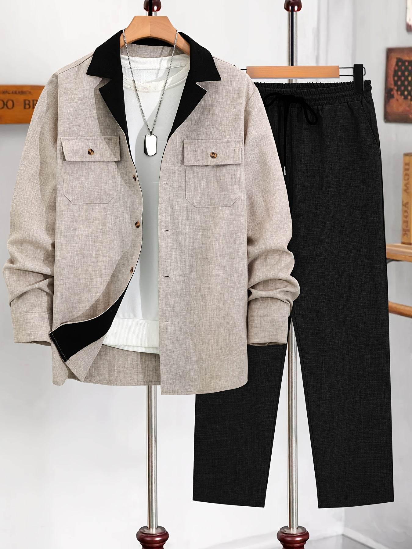 Casual Men's Fashion Suit Set - Lightweight Long Sleeve Trousers, Polyester - Buy Center US