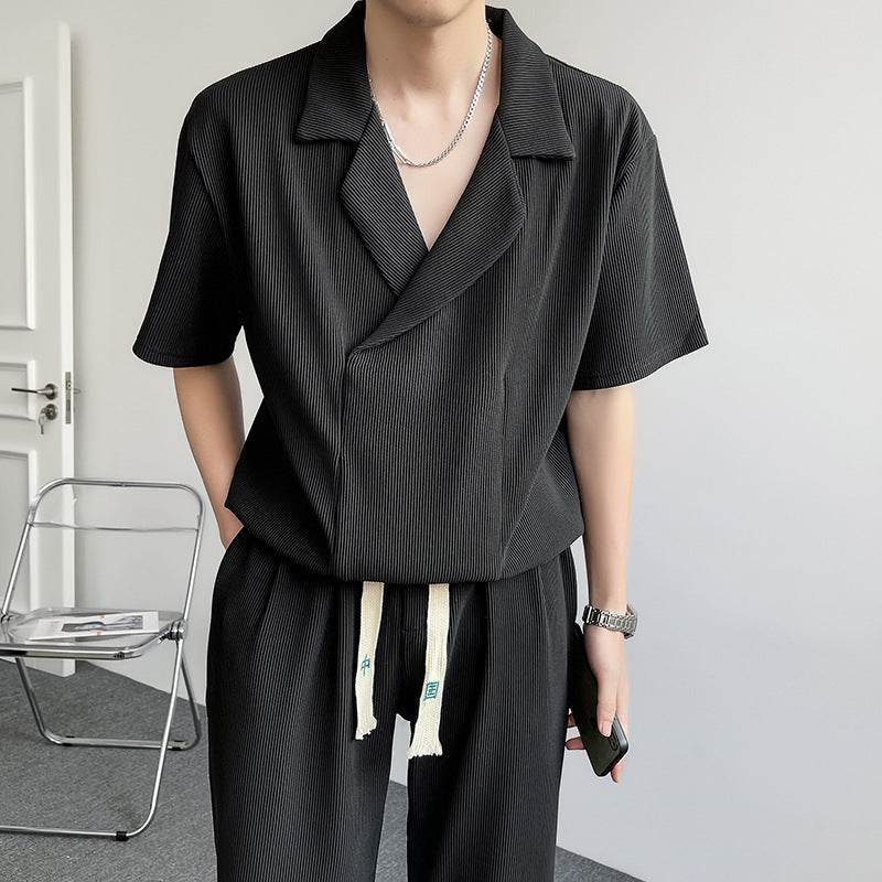 Buycenter Summer Ice Silk Shirt & Pants Set - Men's Leisure Outfit - Buy Center US