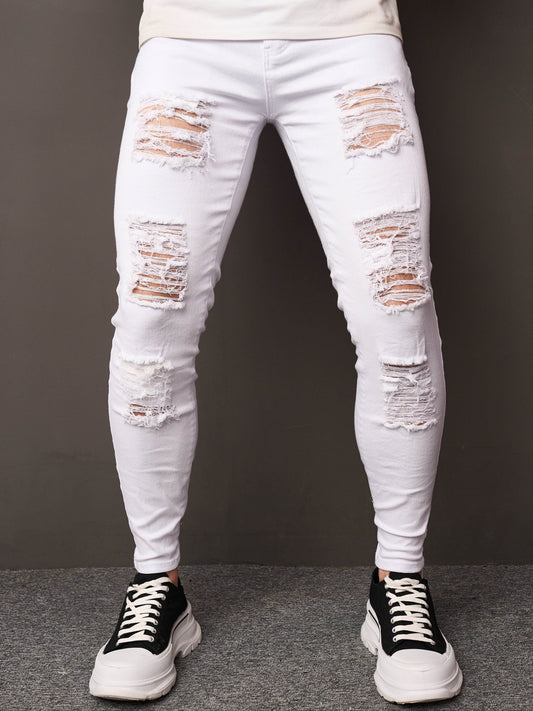 Men's Casual Skinny Ripped Jeans - Versatile Street Style Denim Pants - Buy Center US