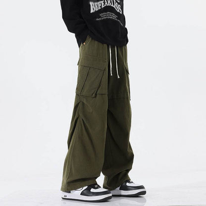 Buycenter Men's Retro Pleated Overalls - Casual Mid Waist Trousers - Buy Center US