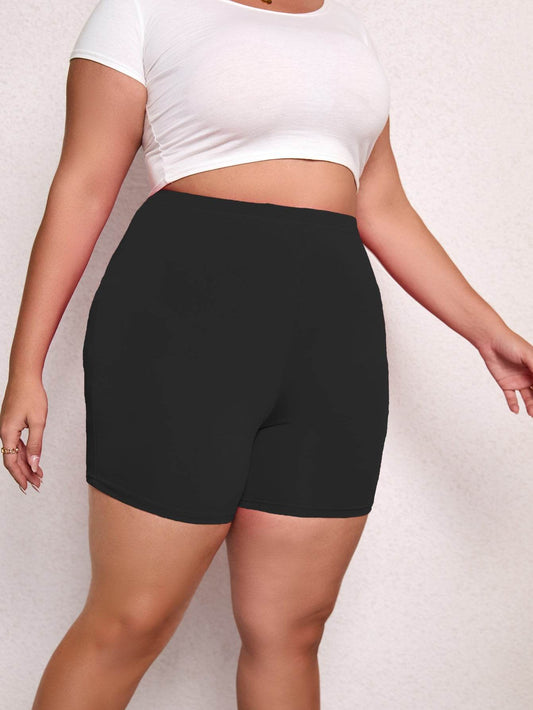 Plus Size High Waist Sports Shorts - Elastic Hip Lift & Solid Color - Buy Center US