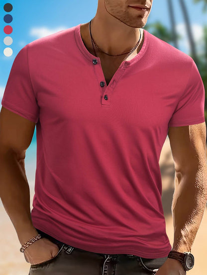 Wowell Men's Lightweight Short-Sleeve Henley Shirt - Breathable Polyester Blend - Buy Center US