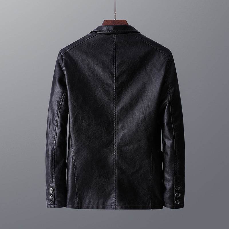 Buycenter Men's Leather Jacket - Stylish Autumn Thin Lapel, Multi-Pocket - Buy Center US