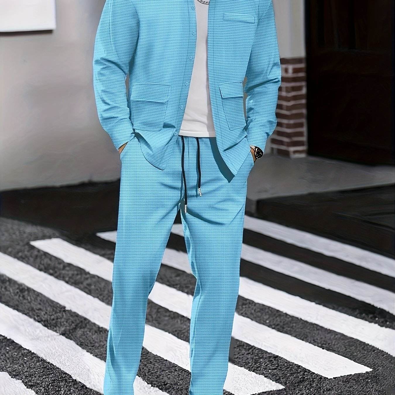 Men's Versatile Long-Sleeve Shirt & Jogger Set - 8 Shades for Every Occasion - Buy Center US