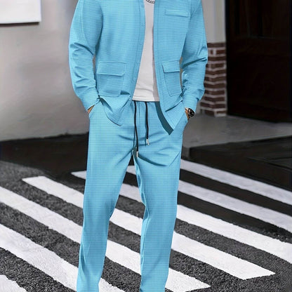 Men's Versatile Long-Sleeve Shirt & Jogger Set - 8 Shades for Every Occasion - Buy Center US