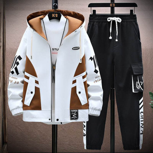Buycenter Men's Fall Leisure Set - Hooded Jacket & Trousers, Casual Style - Buy Center US