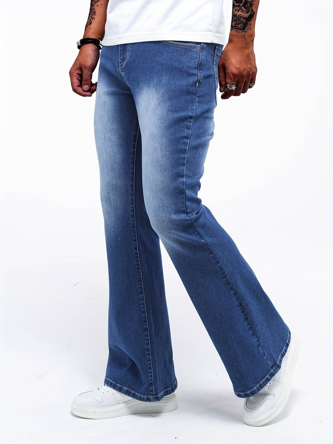 Men's Color Block Denim Pants - Casual Cotton Blend Jeans with Pockets - Buy Center US