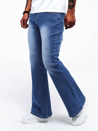 Men's Color Block Denim Pants - Casual Cotton Blend Jeans with Pockets - Buy Center US