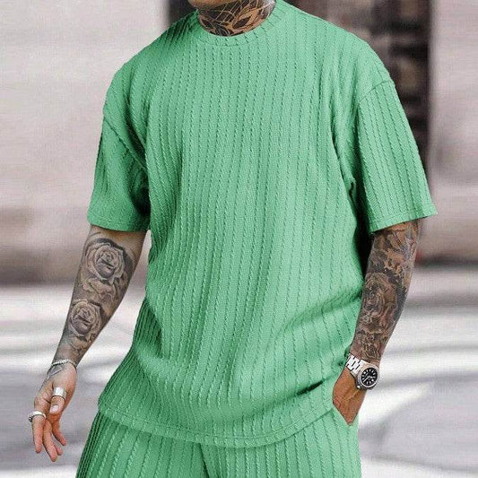 Buycenter Men's Sports Two-Piece Set - Solid Color Round Neck Shorts - Buy Center US