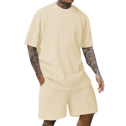 Buycenter Men's Sports Two-Piece Set - Solid Color Round Neck Shorts - Buy Center US