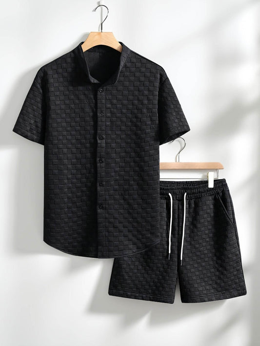 Men's Short Sleeve Casual Knit Set - Solid Color, High Quality Comfort - Buy Center US